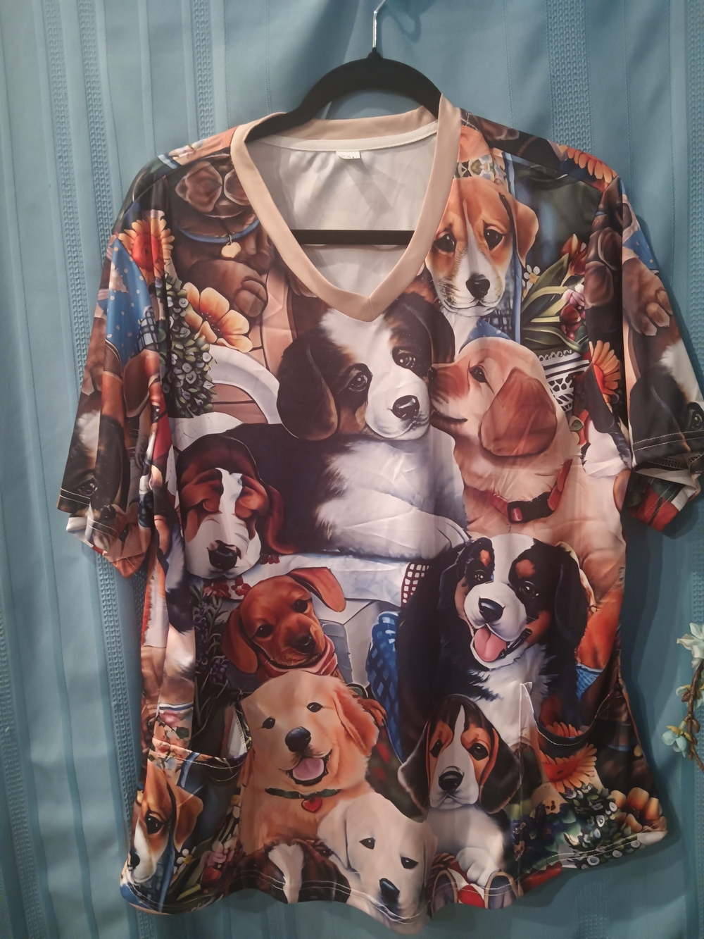 Dog Print Scrub Top - Multicolor Puppy Pattern